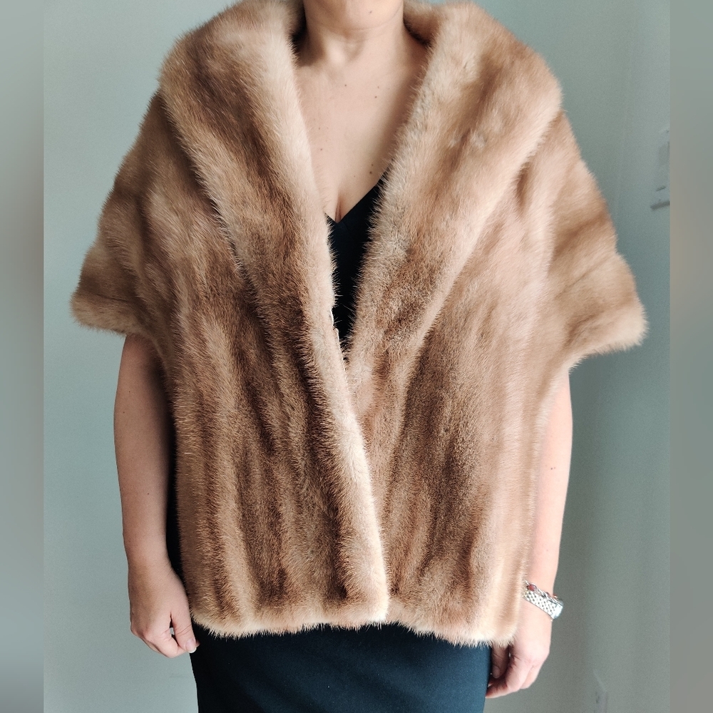 Vintage Genuine Mink Fur Stole Cape Blonde Sable by Salon Fernande Montreal